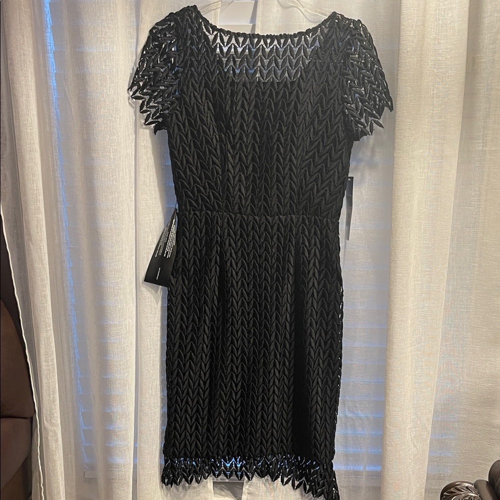 Kay Unger Black Textured Midi Dress